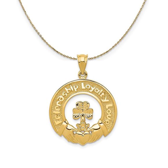 14k Yellow Gold Friendship, Loyalty, Love Claddagh Necklace - 16 Inch - Picture 1 of 6